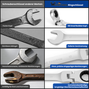 22 tlg. Gelenk Ratschenschlüssel Set 6-32mm Flexibel 72 Zähne Chrom Vanadium Knarrenschlüssel im Koffer