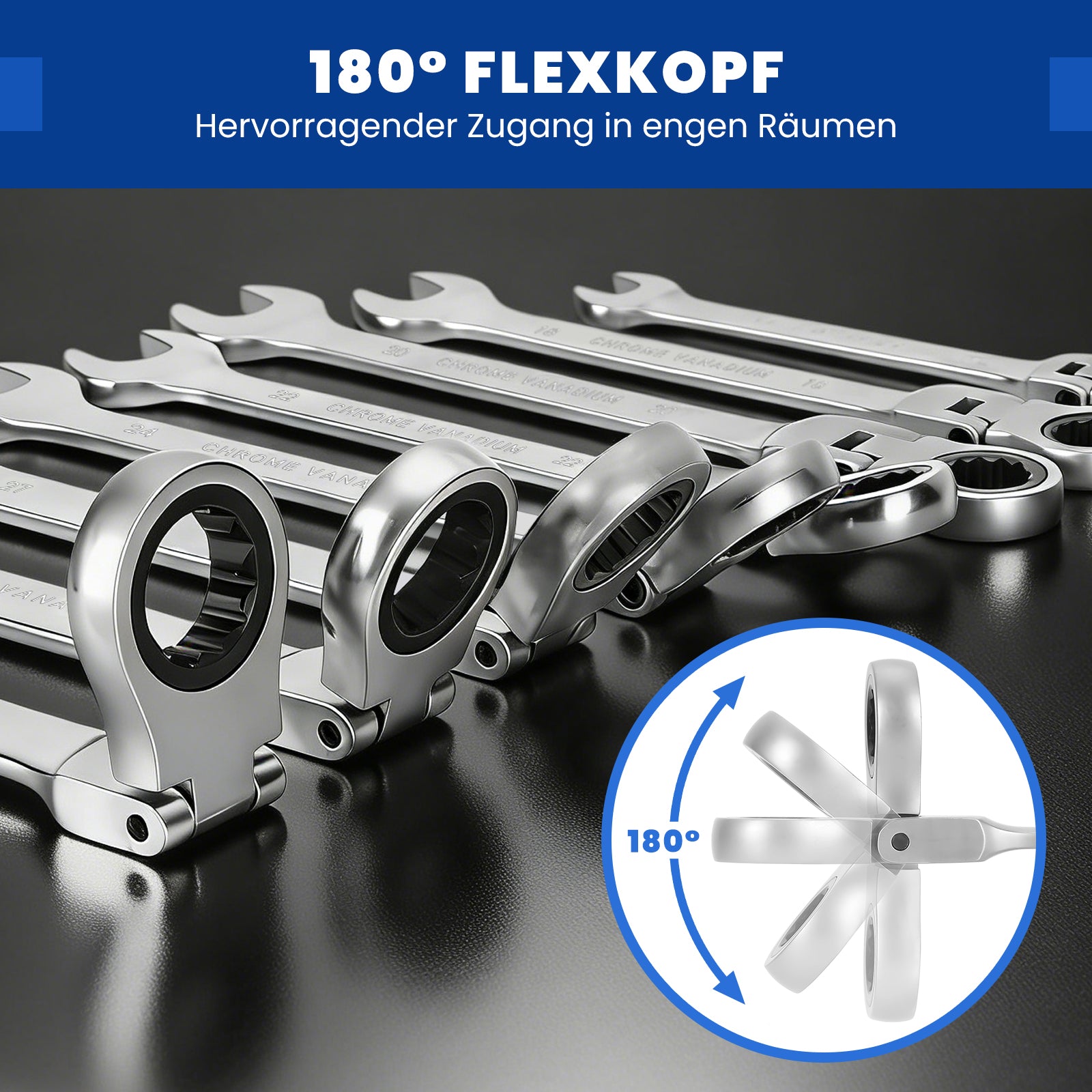 22 tlg. Gelenk Ratschenschlüssel Set 6-32mm Flexibel 72 Zähne Chrom Vanadium Knarrenschlüssel im Koffer