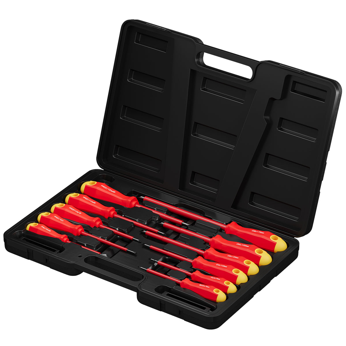 11-teiliges isoliertes Schraubendreher-Set mit magnetischen Spitzen, Chrom-Vanadium-Stahl und stabilem Koffer