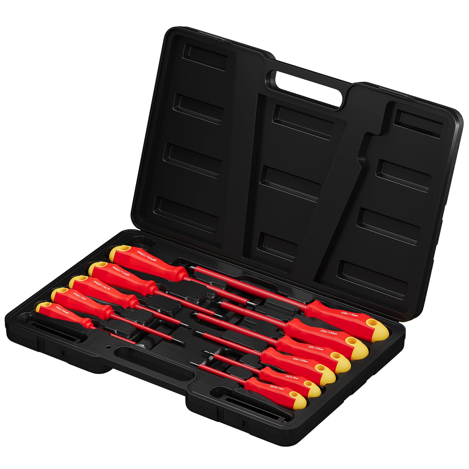 11-teiliges isoliertes Schraubendreher-Set mit magnetischen Spitzen, Chrom-Vanadium-Stahl und stabilem Koffer