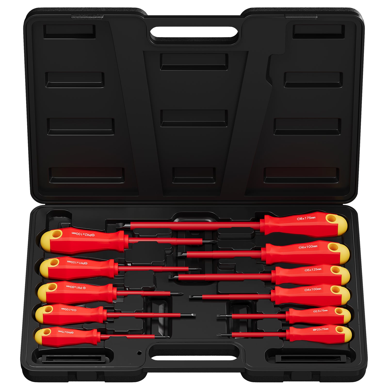 11-teiliges isoliertes Schraubendreher-Set mit magnetischen Spitzen, Chrom-Vanadium-Stahl und stabilem Koffer