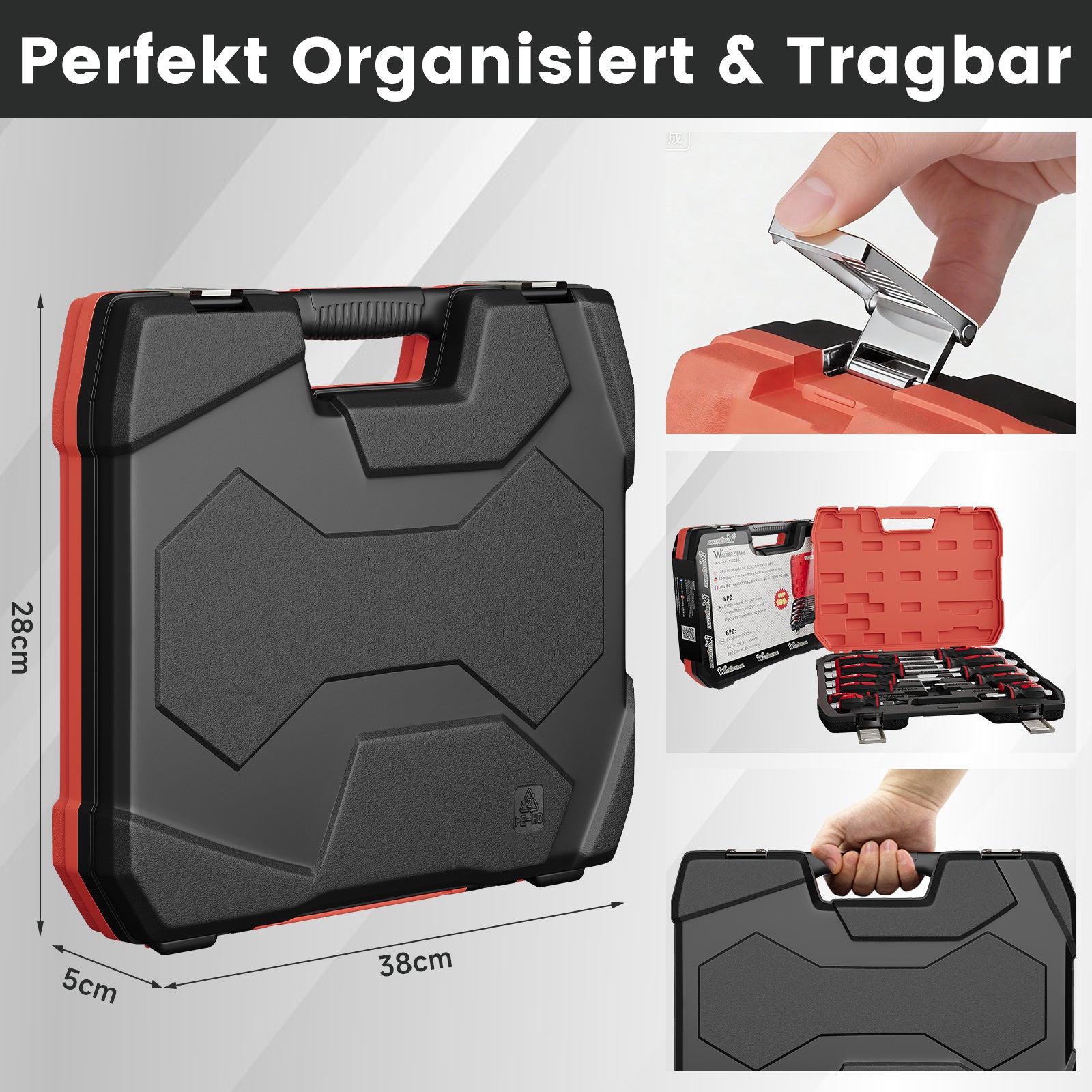 12-teiliges Profi-Schraubendreher-Set aus Chrom-Vanadium-Stahl mit Schlagkappe, Sechskantansatz und Transportkoffer