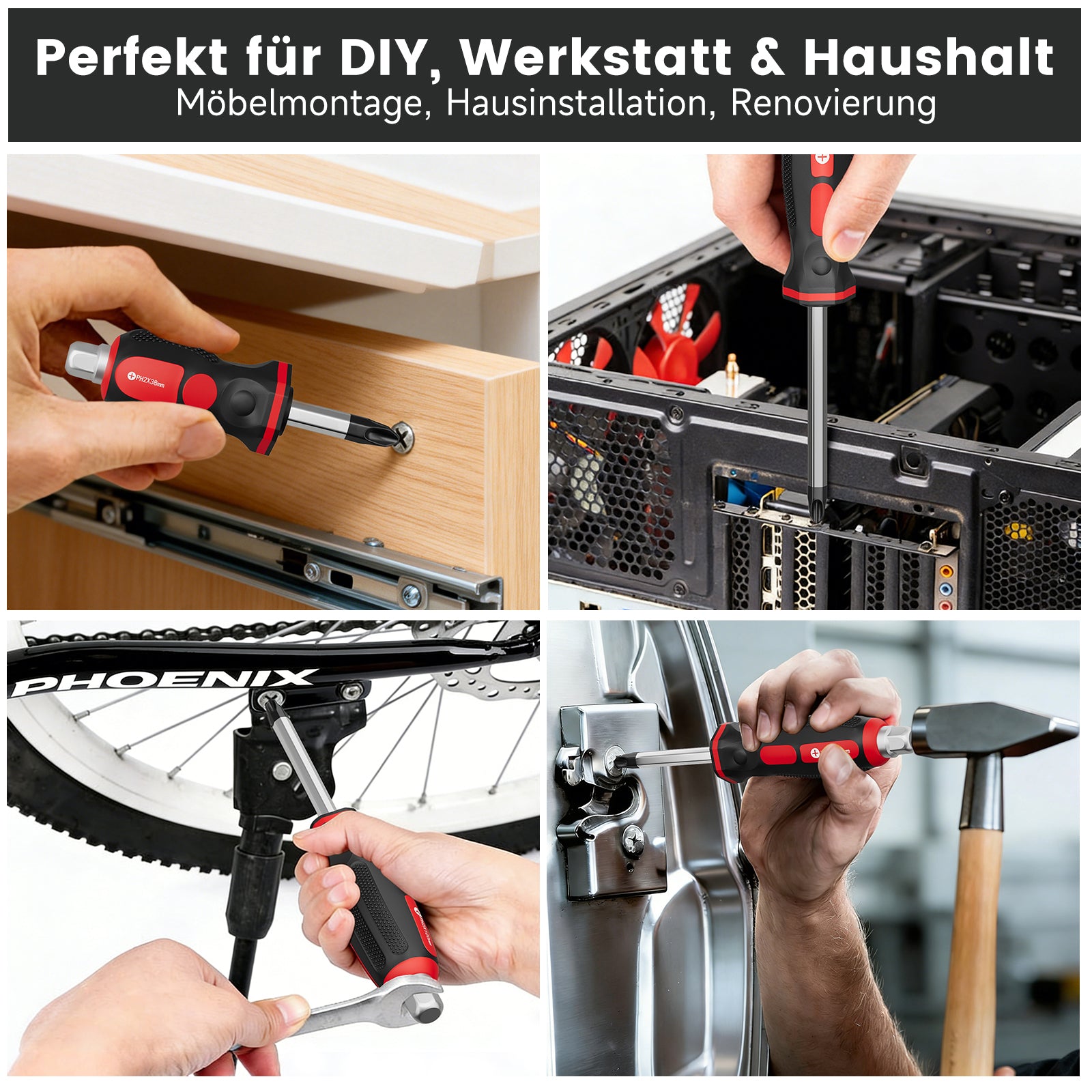 12-teiliges Profi-Schraubendreher-Set aus Chrom-Vanadium-Stahl mit Schlagkappe, Sechskantansatz und Transportkoffer