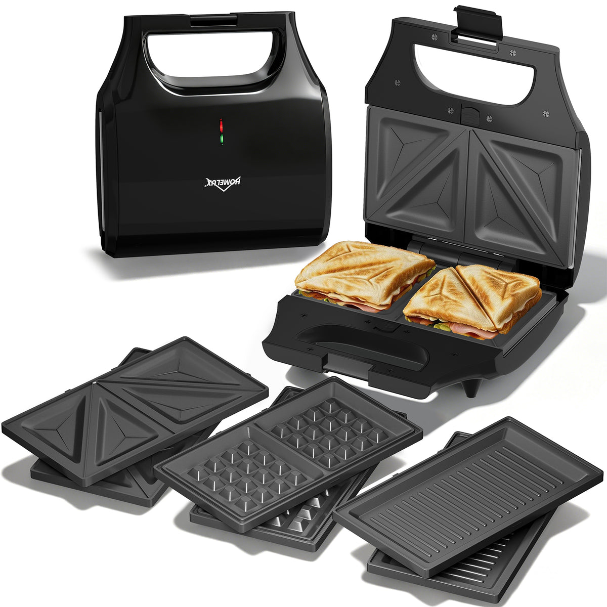 3-in-1 sandwich toaster &amp; waffle iron from HOMELUX contact grill &amp; panini press, non-stick coating, easy to clean