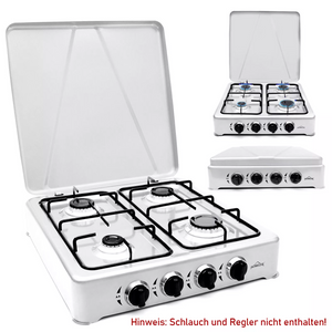 HOMELUX Gaskocher 4 flammig Campingkocher mit Deckel 6,2 kW Kocher Gas Herd Outdoor