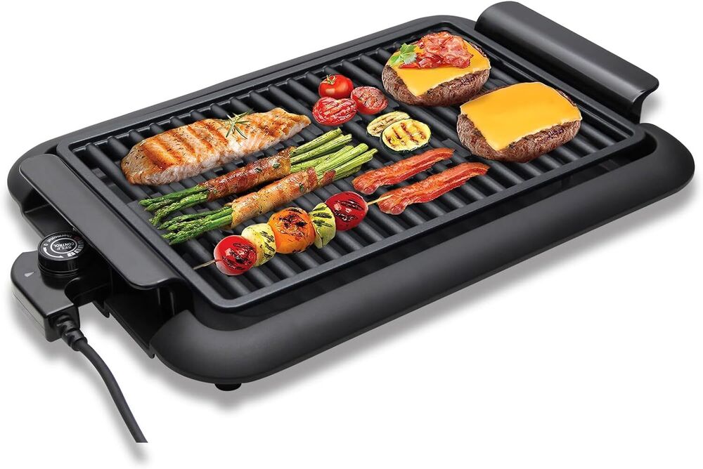 Scheffler Elektrogrill 1200W Balkon & tragbar, rauchfrei. BBQ Grill 38x25cm Schnellheizung sicheres Kochen konstante Temperatur leicht zu reinigen