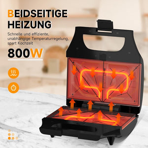 Effizienter 800W Sandwichmaker für schnelle Zubereitung.