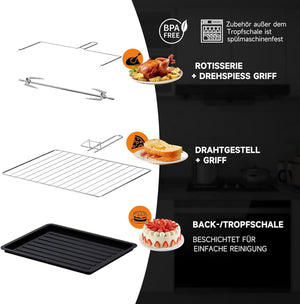 Drehspieß im HOMELUX Minibackofen für flexibles Backen