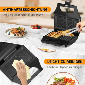 Leicht zu reinigender Sandwichmaker mit Antihaftbeschichtung.