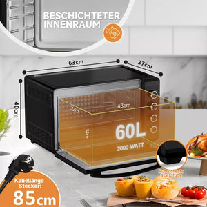 Mini oven 60L with rotisserie timer mini oven pizza oven 2000W mini oven 