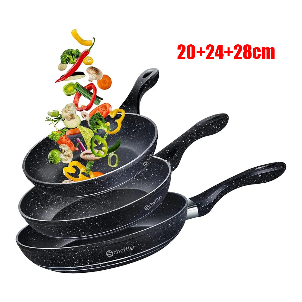 3-teiliges Pfannenset, Pfanne 20 / 24 / 28 cm,Bratpfanne,Pfannen,beschichtete Pfanne,Scheffler Pfanne Induktion mit Antihaft-Beschichtung,geeignet