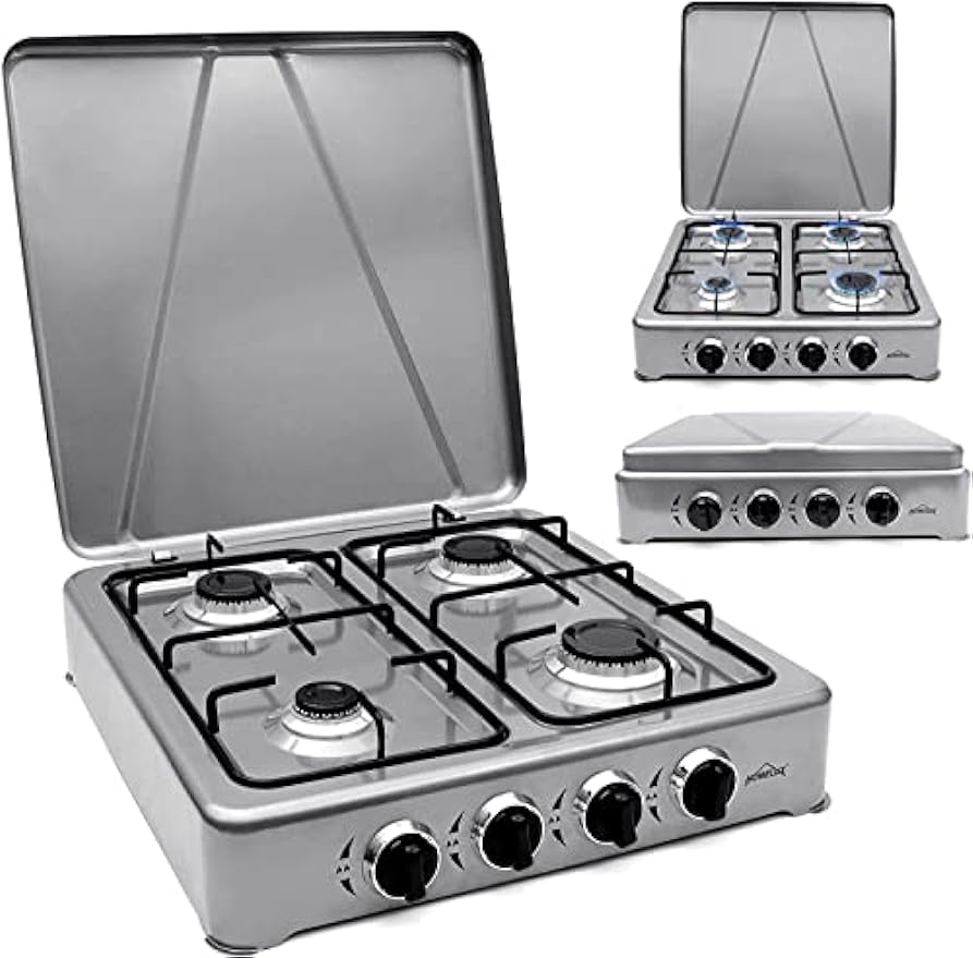 HOMELUX Gaskocher 4 flammig Campingkocher mit Deckel 6,2 kW Kocher Gas Herd Outdoor
