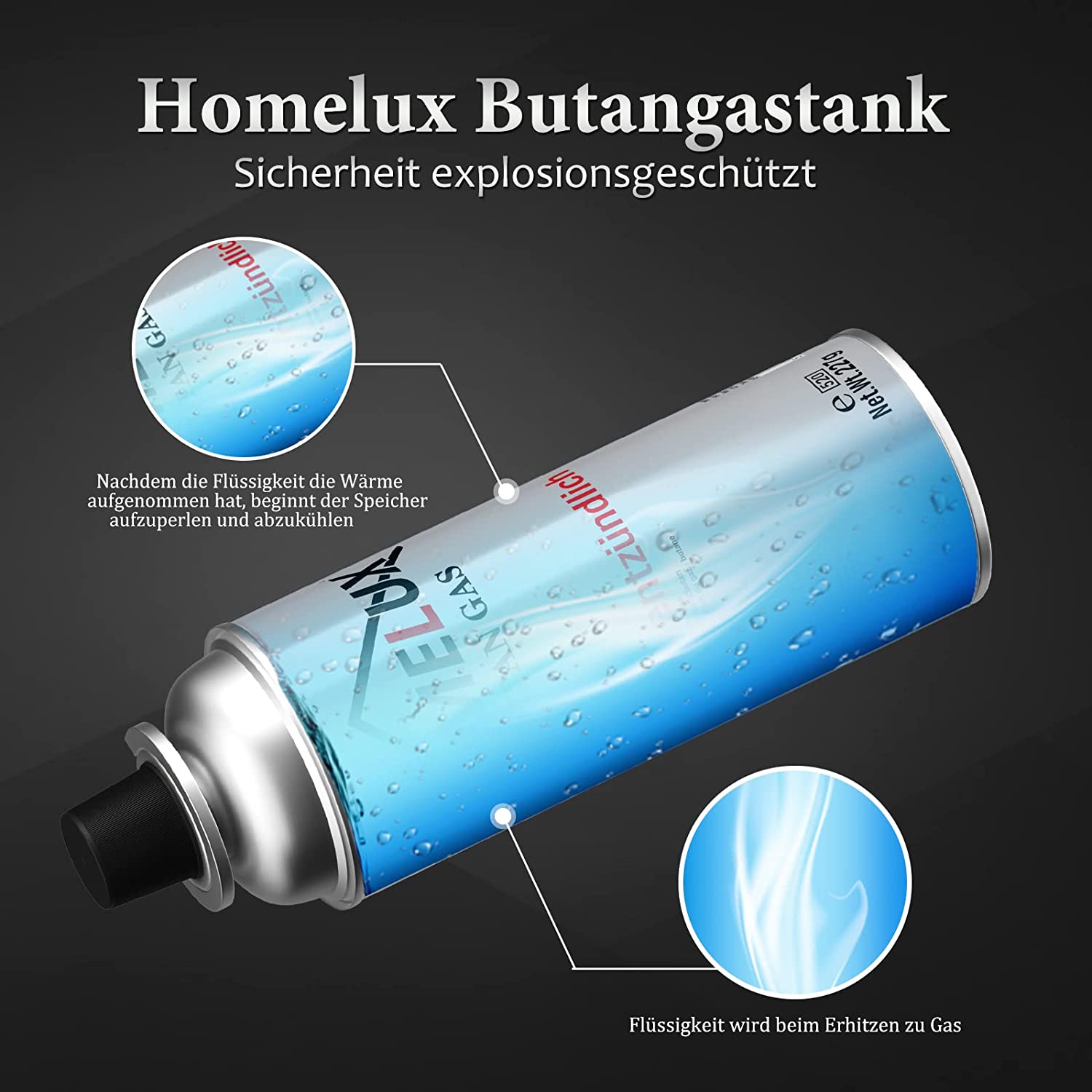 HOMELUX 28x gas cartridges 227g, butane with bayonet valve, for camping stove, gas cooker, gas heater, gas burner, soldering torch