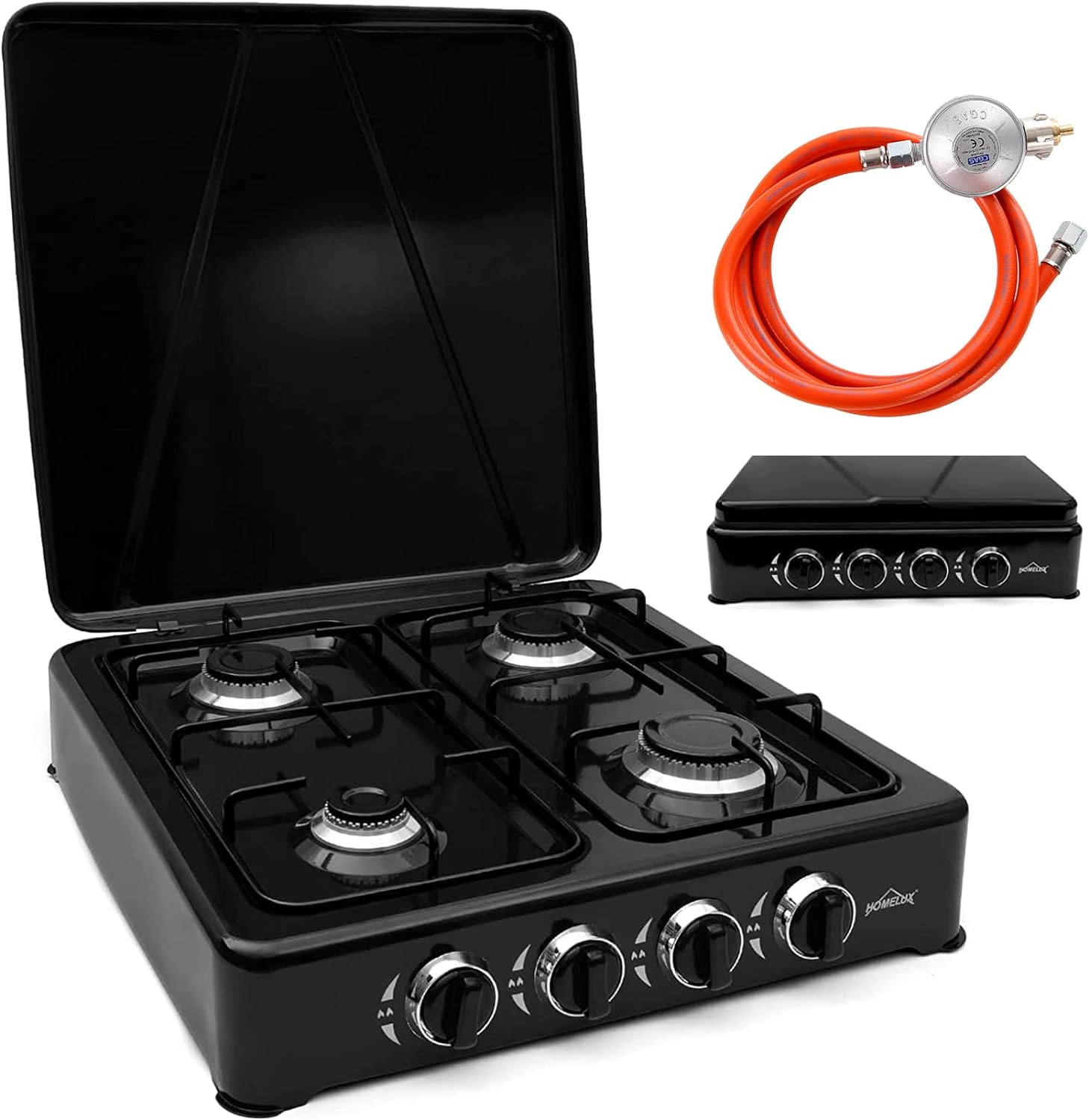 HOMELUX Gaskocher 4 flammig Campingkocher mit Deckel 6,2 kW Kocher Gas Herd Outdoor