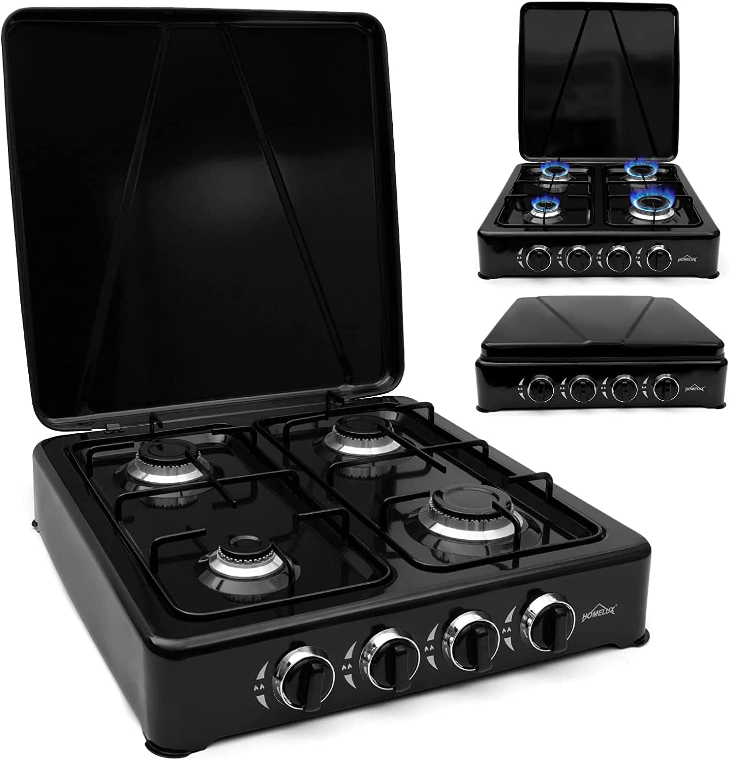 HOMELUX Gaskocher 4 flammig Campingkocher mit Deckel 6,2 kW Kocher Gas Herd Outdoor