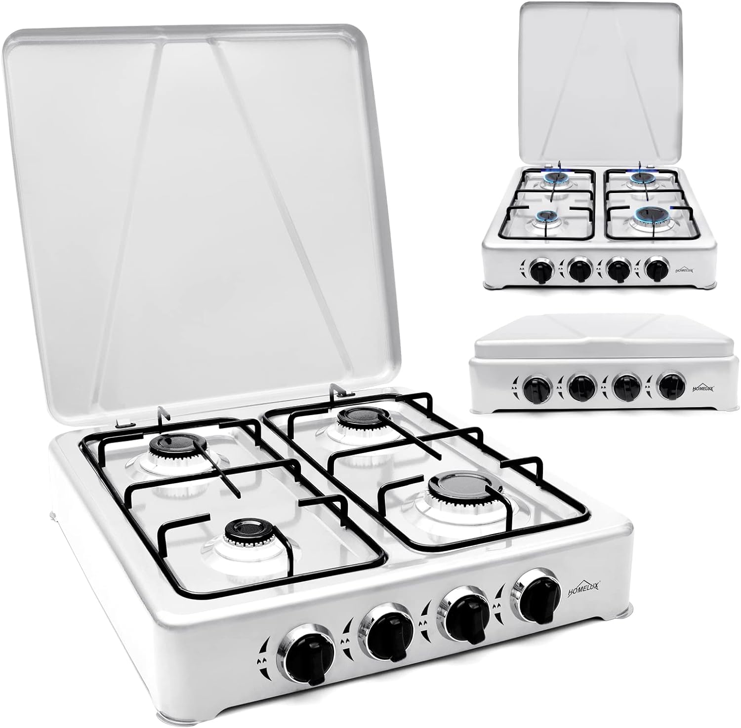 HOMELUX Gaskocher 4 flammig Campingkocher mit Deckel 6,2 kW Kocher Gas Herd Outdoor