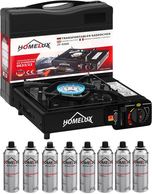 Camping gas cooker set 2.2 KW, with gas cartridge, including storage box. Ideal for outdoor cooking