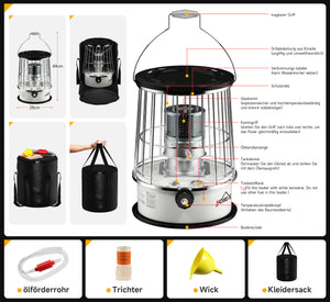 Homelux 6L kerosene heater, 9,000 BTU/h, no electricity, portable, 20㎡ heating area, with clothes bag, tempered glass chimney
