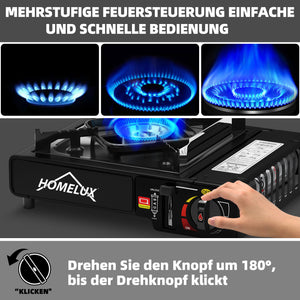 Tragbarer Campingkocher mit seitlichem Windschutz für beständige Flammen